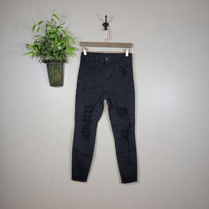 American Eagle Jeans Curvy Hi Rise Jegging Black Distressed Skinny Ripped AE 4 S